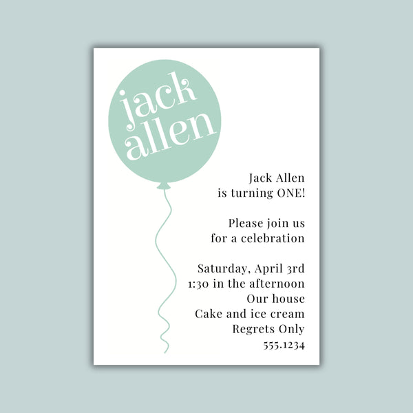 Birthday Balloon Invitation | Semi-Custom | Blue Green