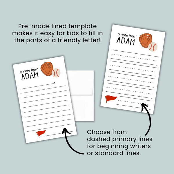 Baseball and Softball - Personalized Lined Letter Template - The Note House