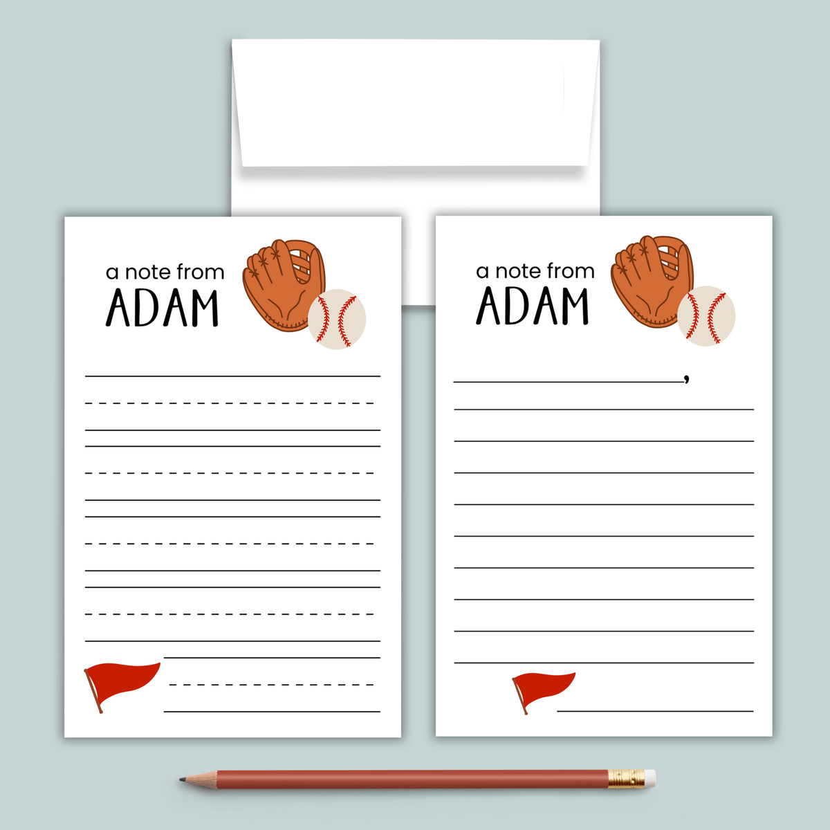 Baseball and Softball - Personalized Lined Letter Template - The Note House