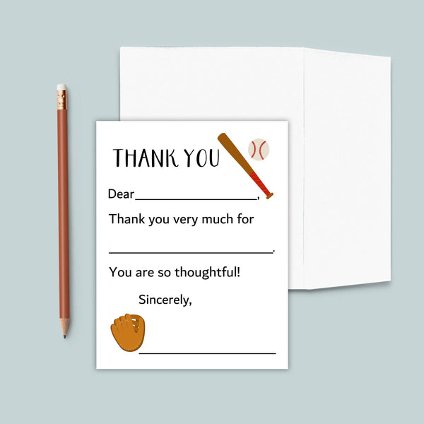 Baseball - Fill - in Thank You Cards - The Note House