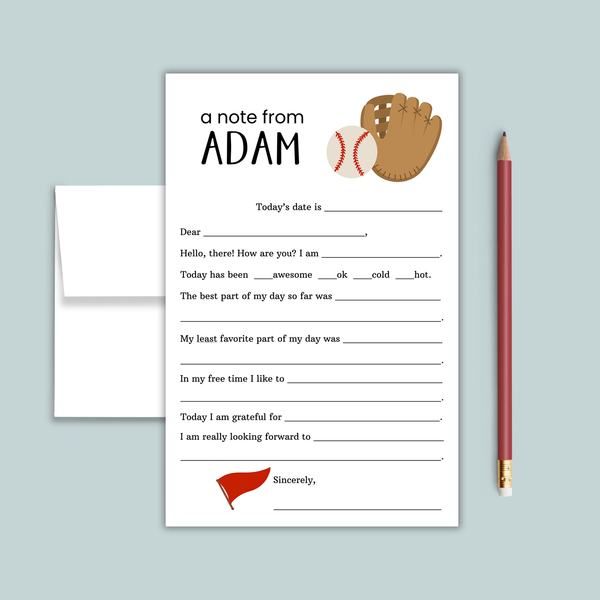 Baseball - Personalized Fill - in Letter Template - The Note House