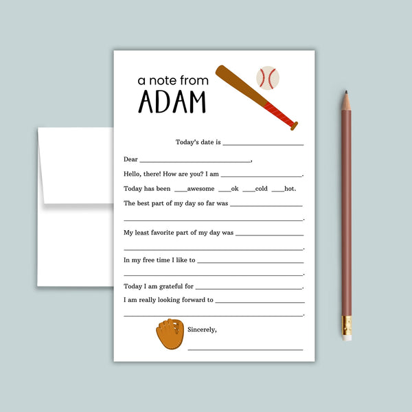 Baseball - Personalized Fill - in Letter Template - The Note House