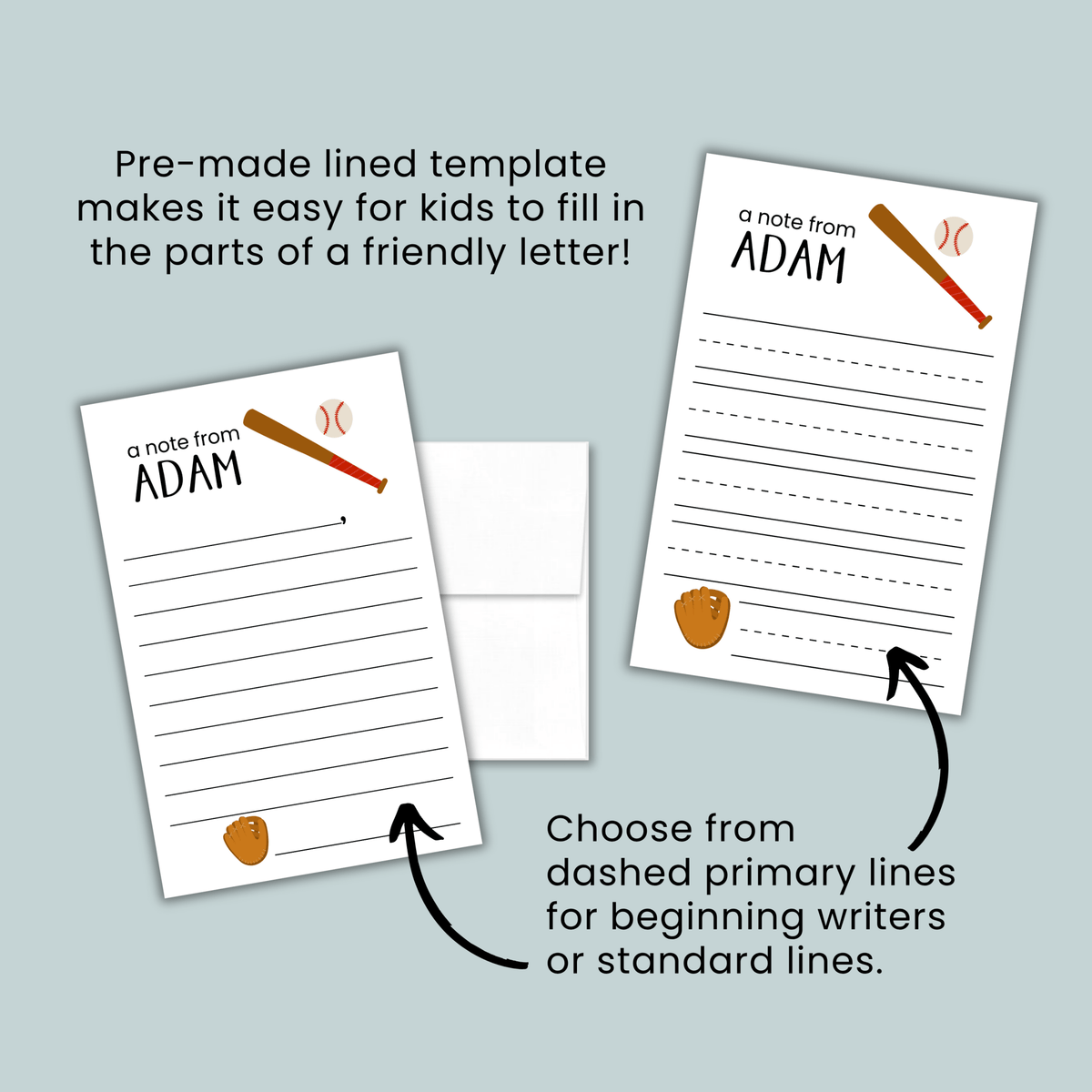 Baseball - Personalized Lined Letter Template - The Note House