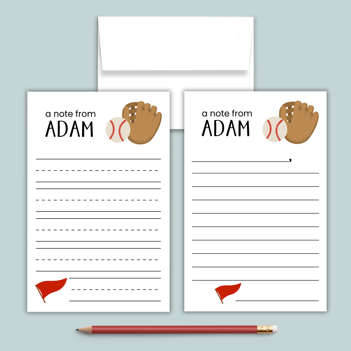 Baseball - Personalized Lined Letter Template - The Note House