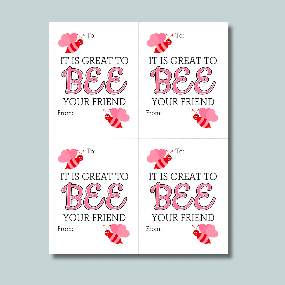 Bee - Classroom Valentine's Day Cards - Printable Instant Download - The Note House