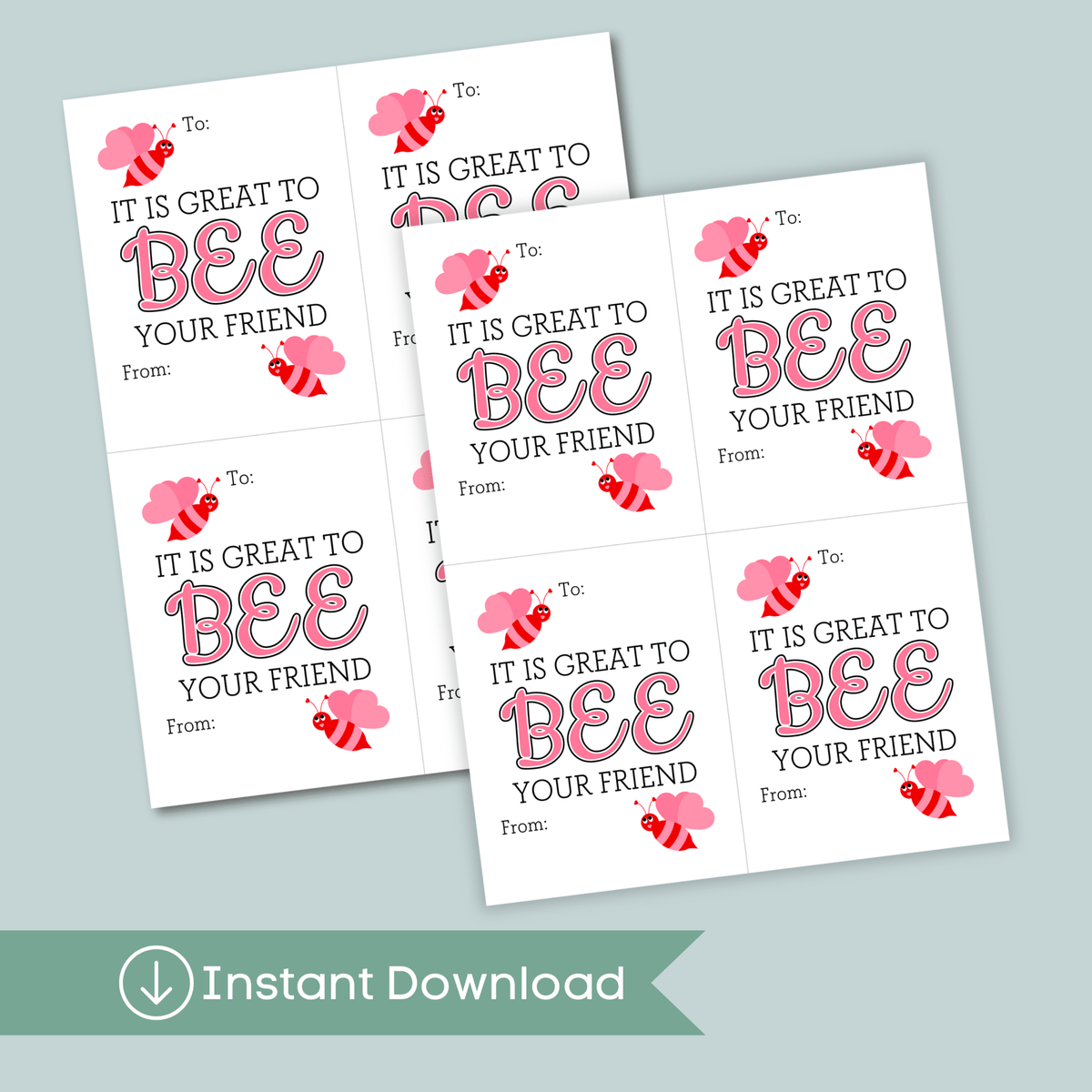 Bee - Classroom Valentine's Day Cards - Printable Instant Download - The Note House