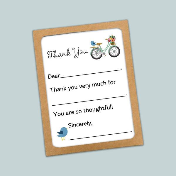 Bike and Bird - Fill - in Thank You Notes - The Note House