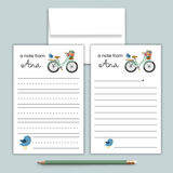 Bike and Bird - Personalized Lined Letter Template - The Note House