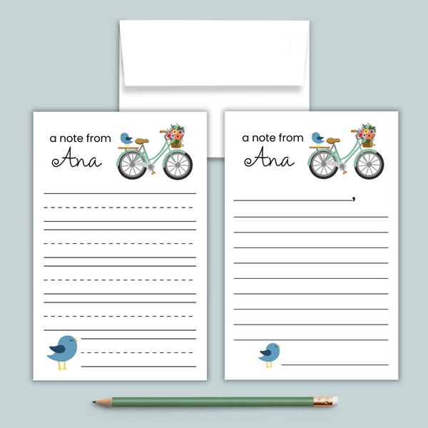Bike and Bird - Personalized Lined Letter Template - The Note House