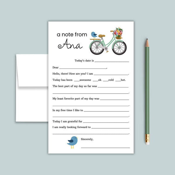 Bird and Bike - Personalized Fill - in Letter Template - The Note House