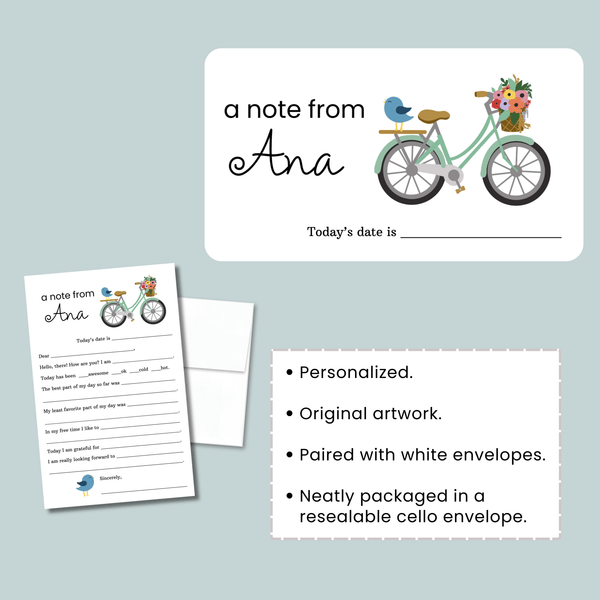 Bird and Bike - Personalized Fill - in Letter Template - The Note House