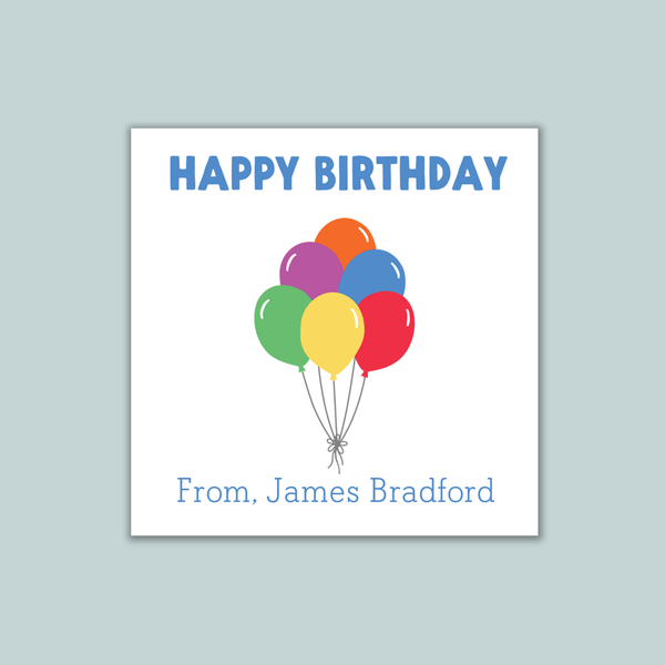 Birthday Balloons - Personalized Square Gift Sticker - The Note House