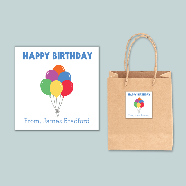 Birthday Balloons - Personalized Square Gift Sticker - The Note House