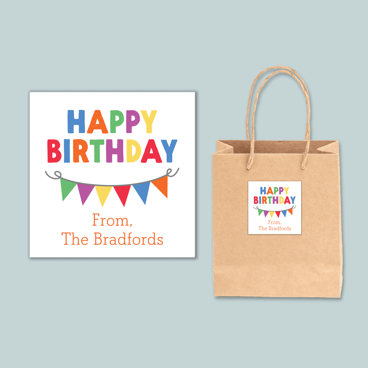 Birthday Pennant - Personalized Square Gift Sticker - The Note House