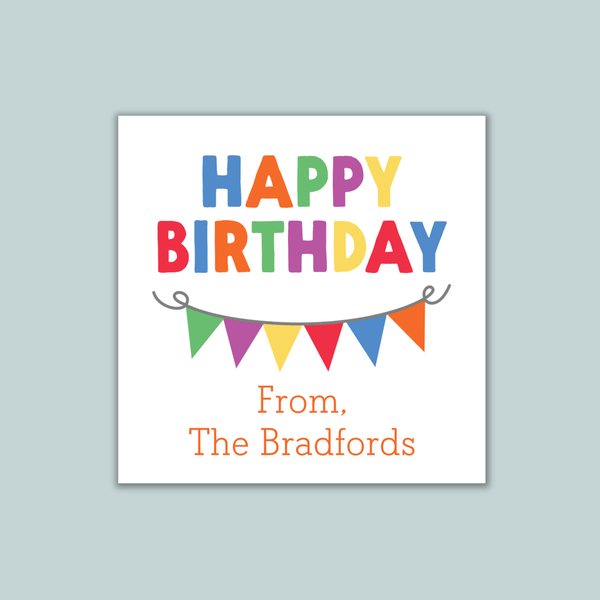Birthday Pennant - Personalized Square Gift Sticker - The Note House
