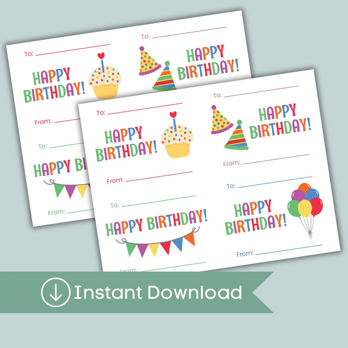 Colorful Birthday Cards - Printable Instant Download