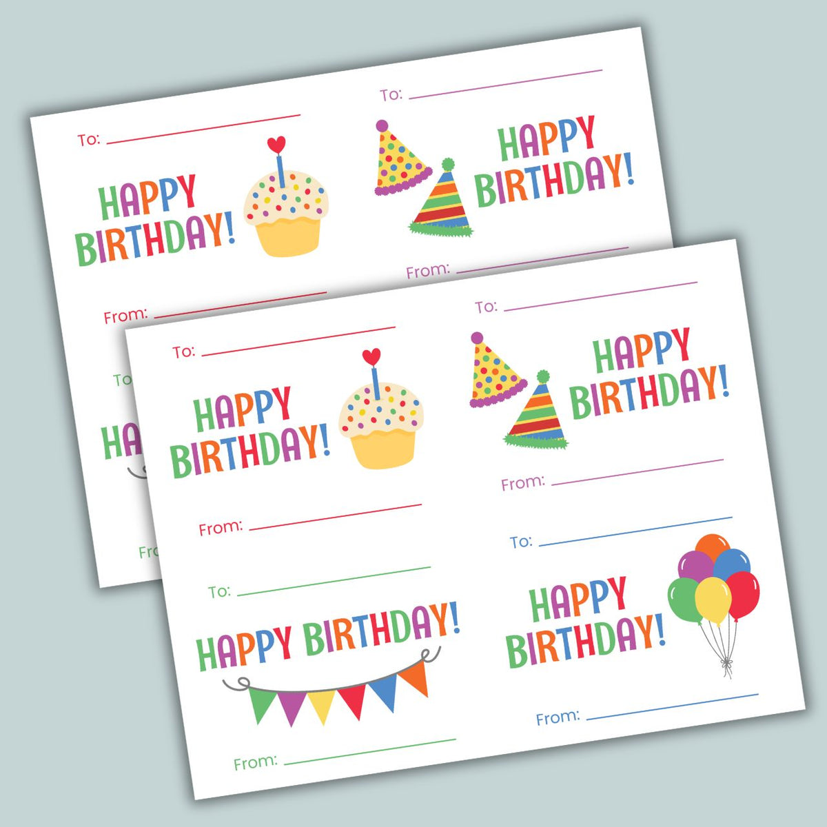 Colorful Birthday Cards - Printable Instant Download