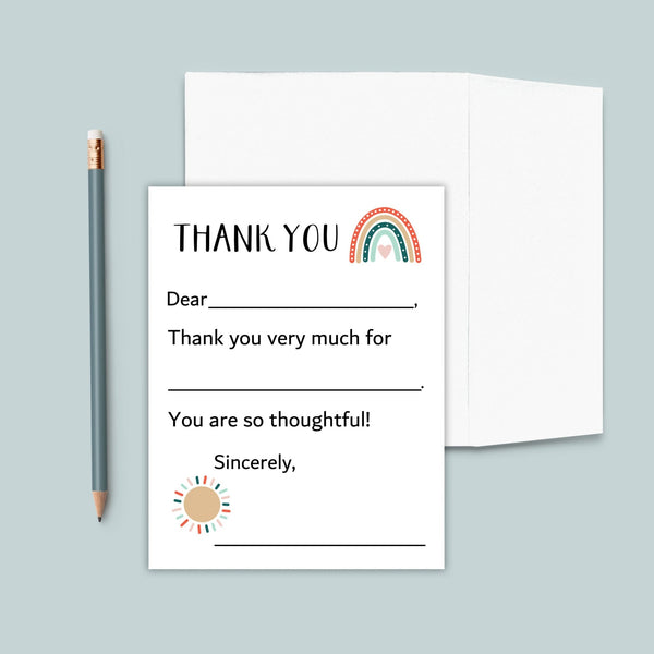 Boho Rainbow - Personalized Fill - in - the - Blank Thank You Cards - The Note House