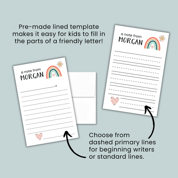 Boho Rainbow - Personalized Lined Letter Writing Stationery - The Note House