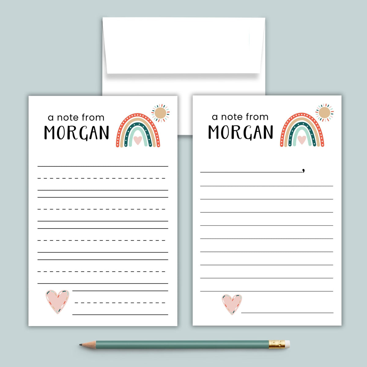 Boho Rainbow - Personalized Lined Letter Writing Stationery - The Note House