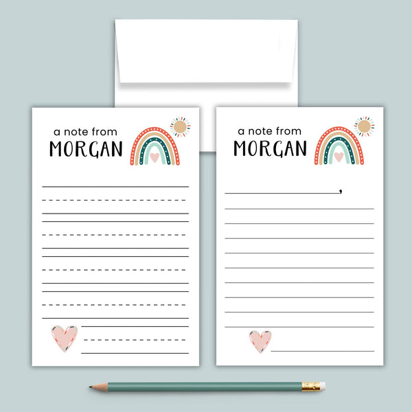Boho Rainbow - Personalized Lined Letter Writing Stationery - The Note House