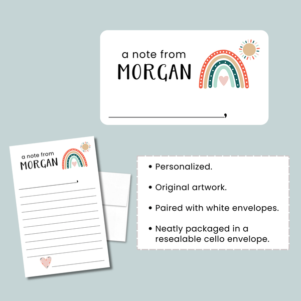 Boho Rainbow - Personalized Lined Letter Writing Stationery - The Note House