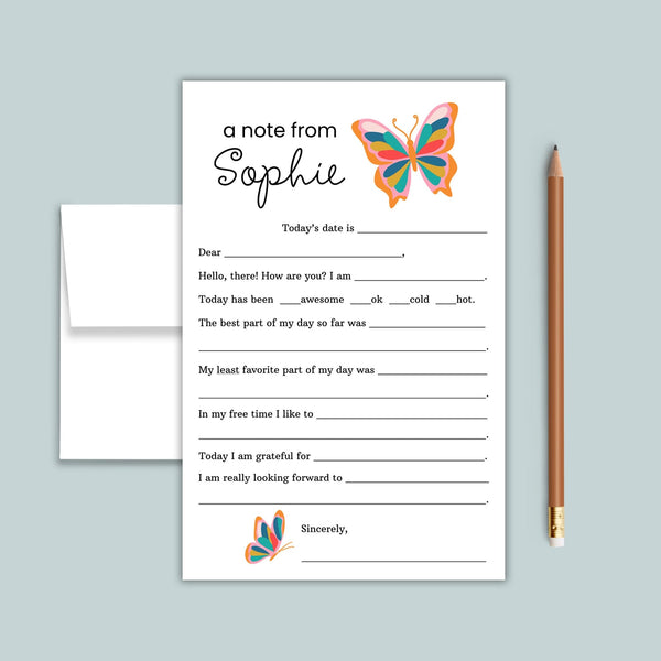 Butterfly - Personalized Fill - in Letter Template - The Note House