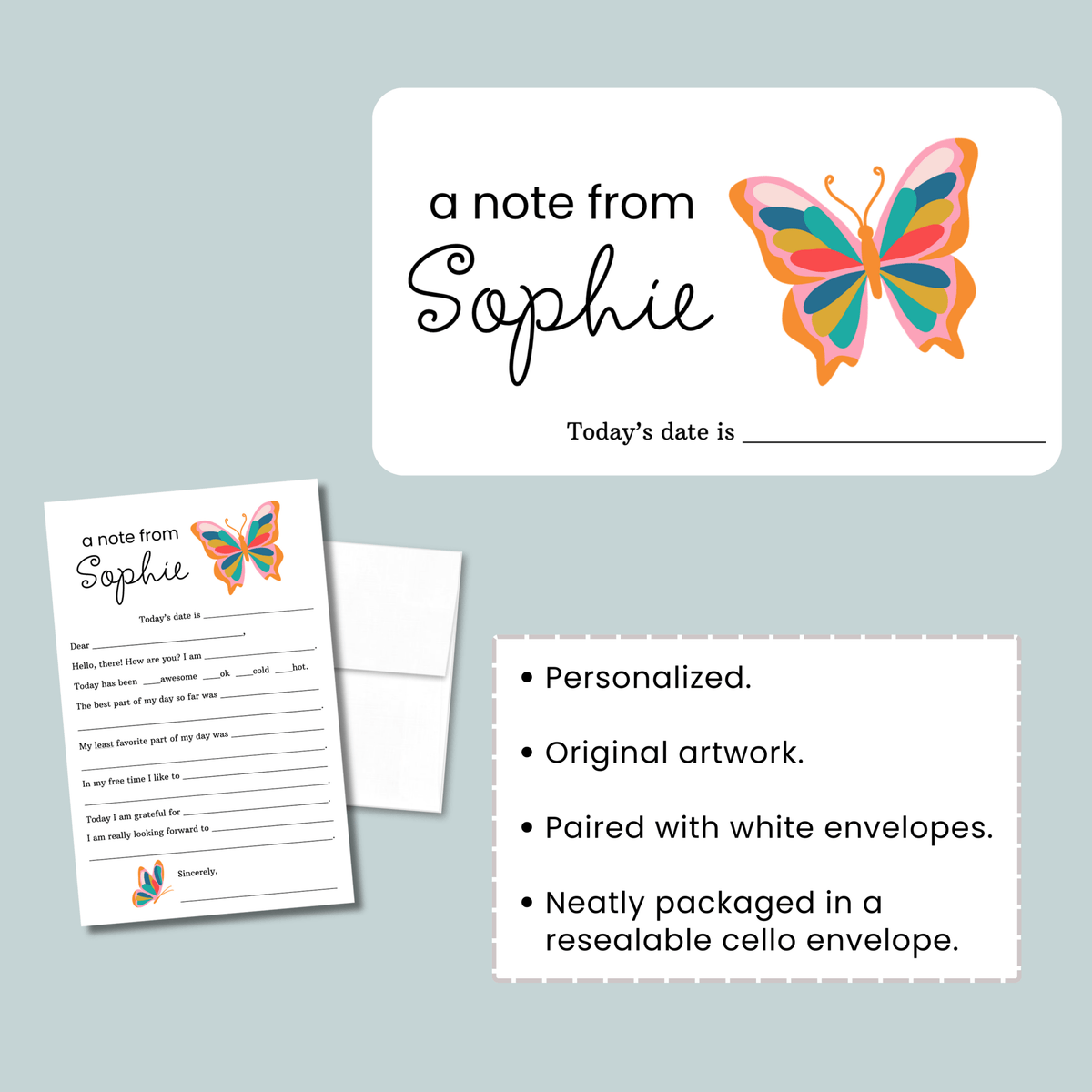 Butterfly - Personalized Fill - in Letter Template - The Note House