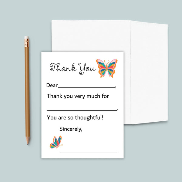 Butterfly - Personalized Fill - in - the - Blank Thank You Cards - The Note House