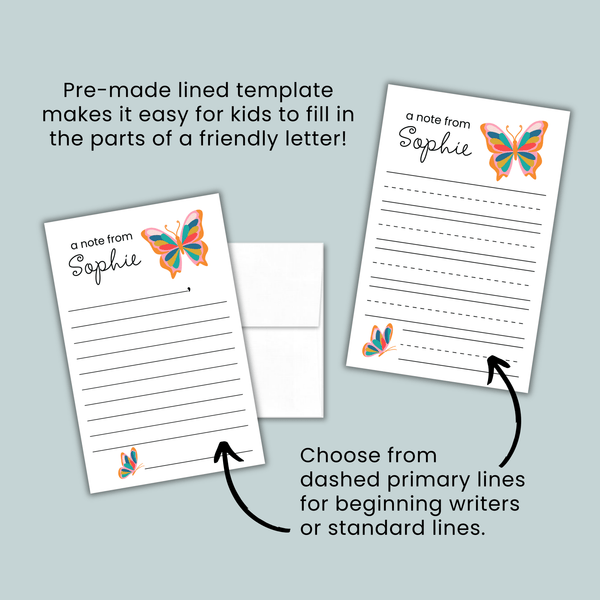 Butterfly - Personalized Lined Letter Template - The Note House