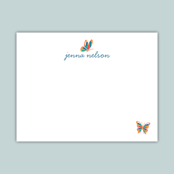 colorful butterflies with personalization flat note card