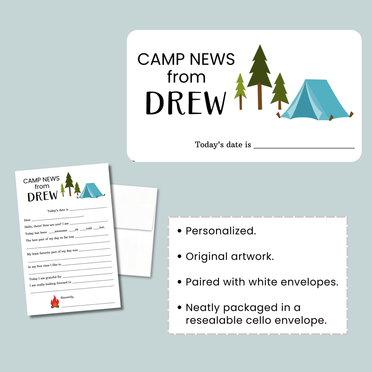 Camp Notes - Personalized Fill - in Camp Letter Template - The Note House