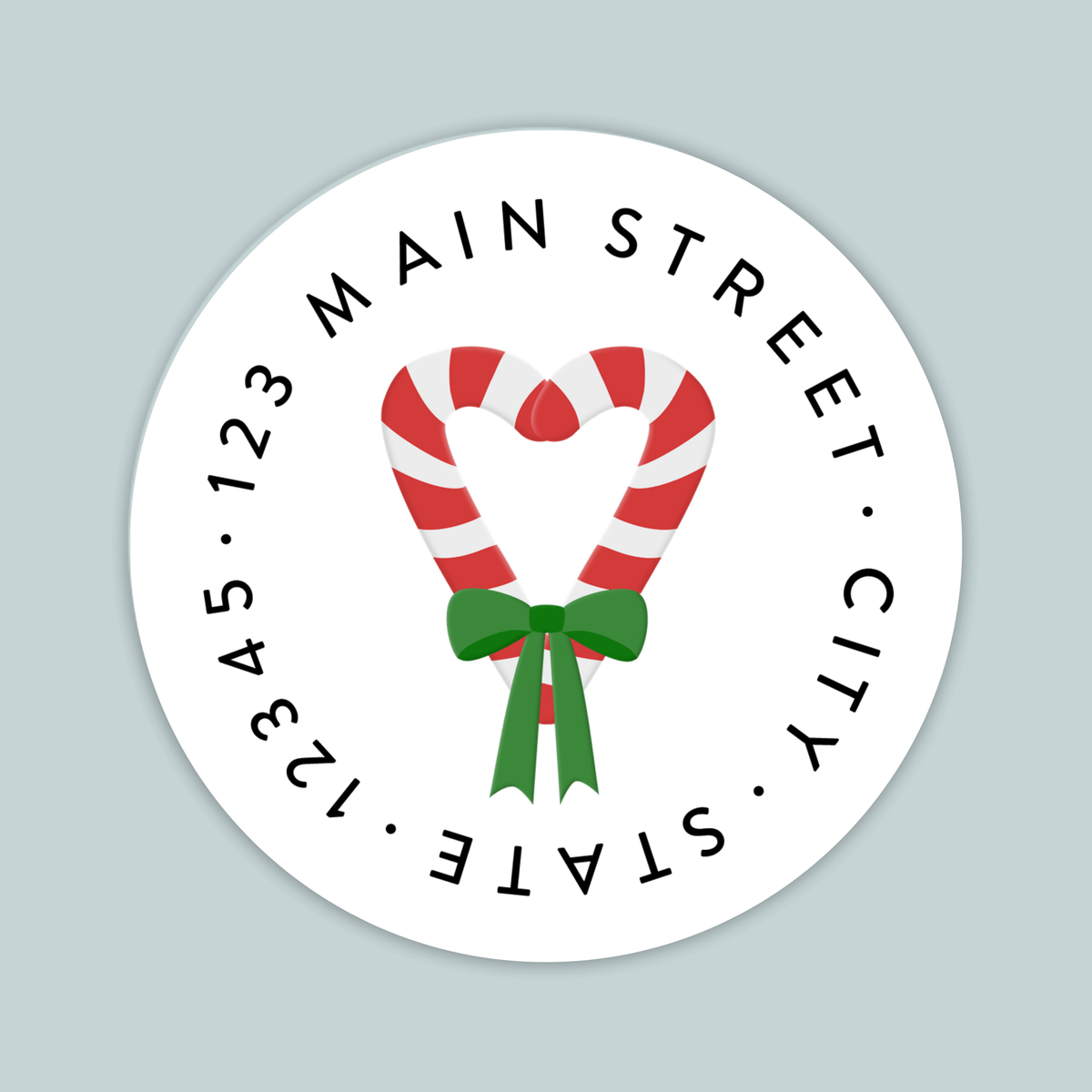 Candy Cane Heart - Round Address Label - The Note House