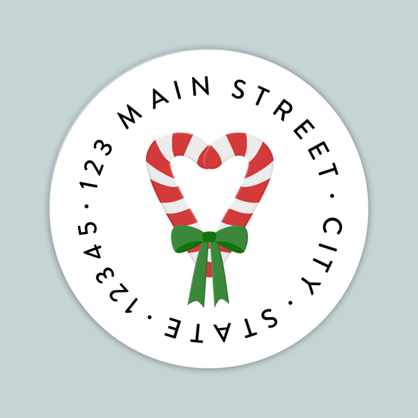 Candy Cane Heart - Round Address Label - The Note House