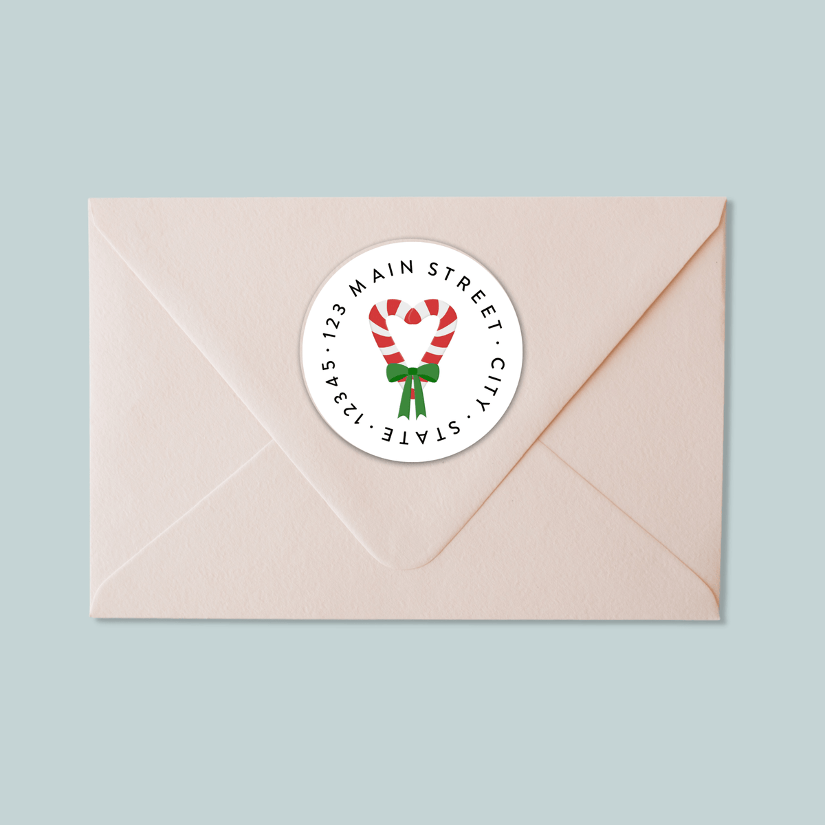 Candy Cane Heart - Round Address Label - The Note House