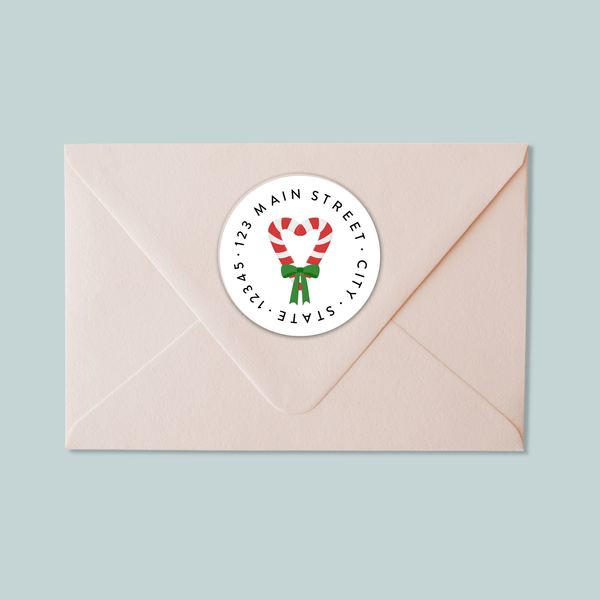Candy Cane Heart - Round Address Label - The Note House