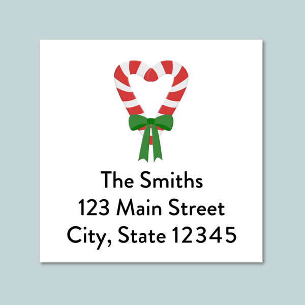 Candy Cane Heart - Square Address Label - The Note House