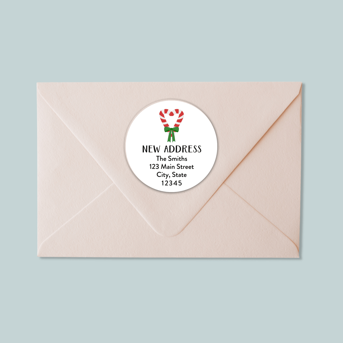 Candy Cane Heart - We've Moved Round Address Label - The Note House