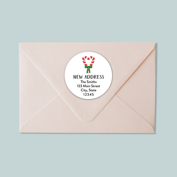 Candy Cane Heart - We've Moved Round Address Label - The Note House