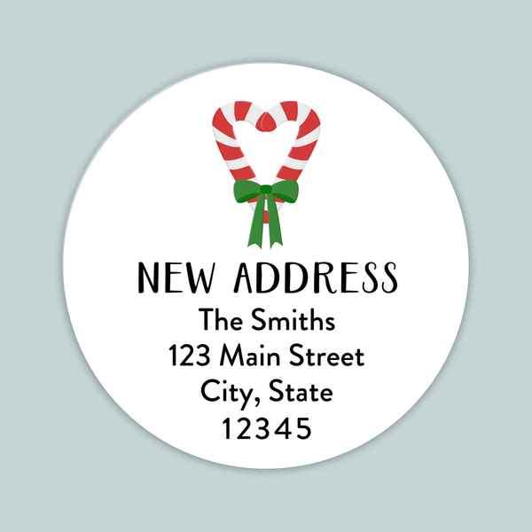 Candy Cane Heart - We've Moved Round Address Label - The Note House
