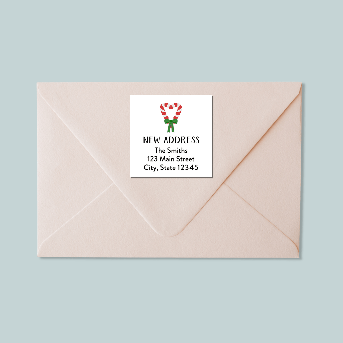 Candy Cane Heart - We've Moved Square Address Label - The Note House
