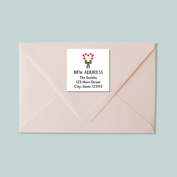 Candy Cane Heart - We've Moved Square Address Label - The Note House