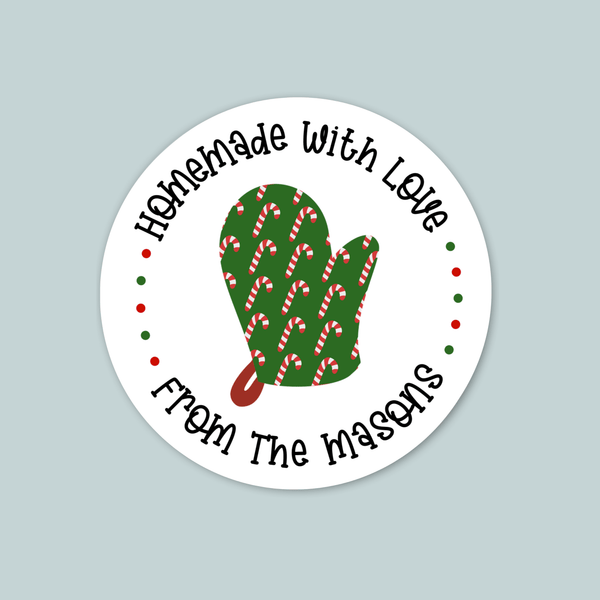 Candy Cane Oven Mitt - Personalized Round Gift Sticker - The Note House