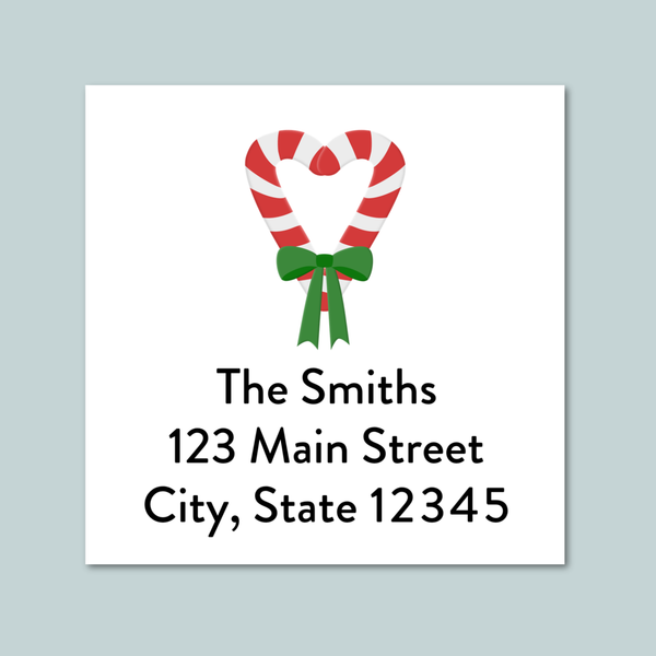 Candy Cane Heart - Square Address Label