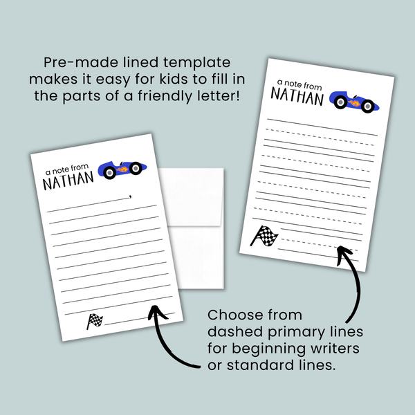 Car - Personalized Lined Letter Template - The Note House