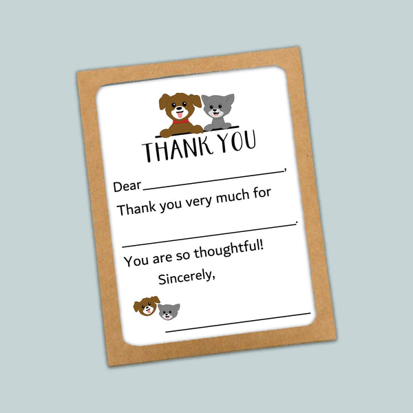 Cat and Dog - Fill - in Thank You Cards - The Note House