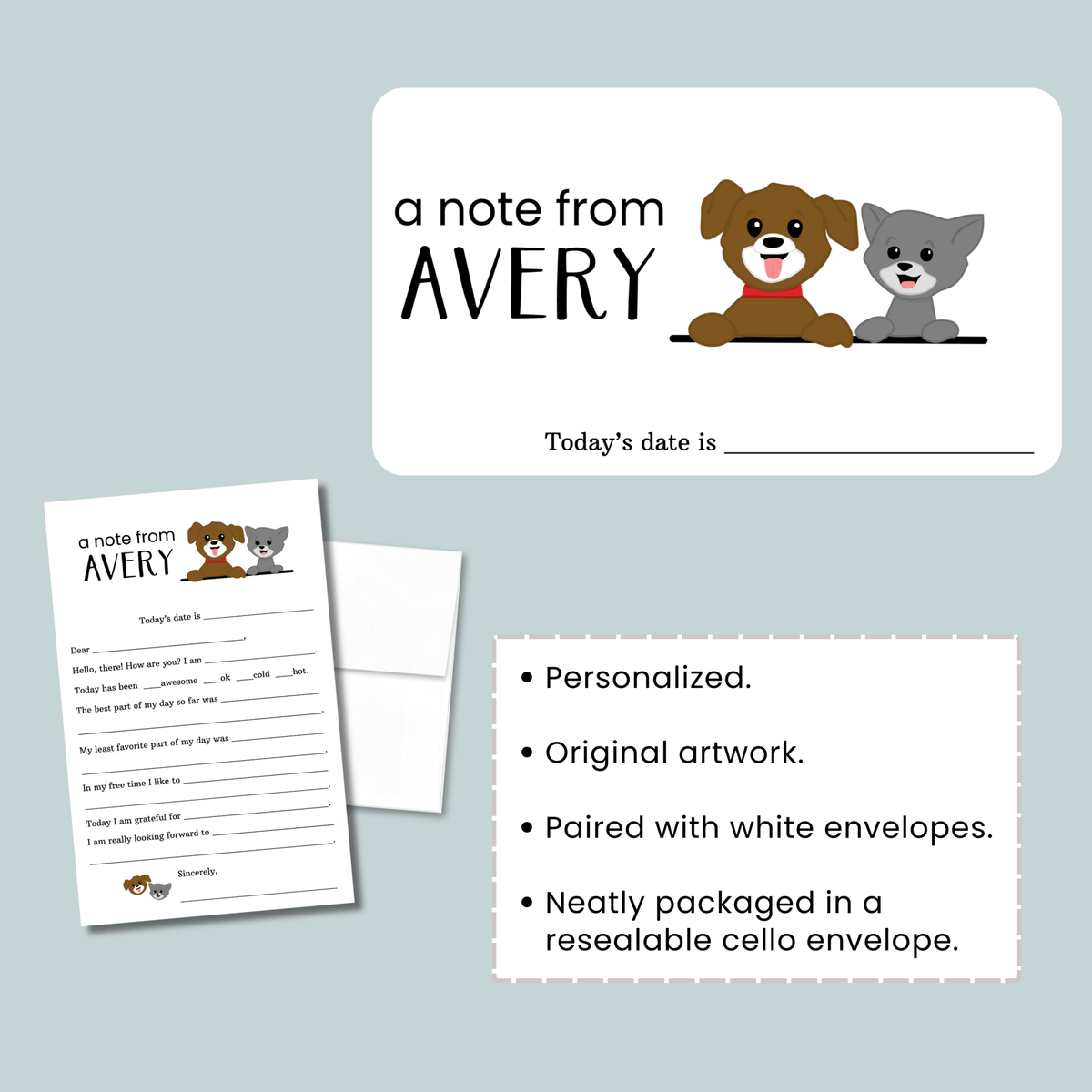 Cat and Dog - Personalized Fill - in Letter Template - The Note House