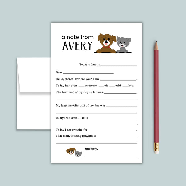 Cat and Dog - Personalized Fill - in Letter Template - The Note House