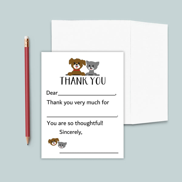 Cat and Dog - Personalized Fill - in - the - Blank Thank You Cards - The Note House