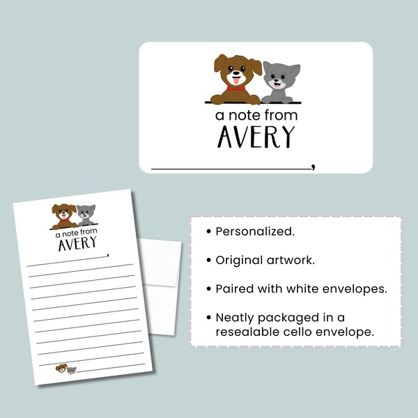 Cat and Dog - Personalized Lined Letter Template - The Note House